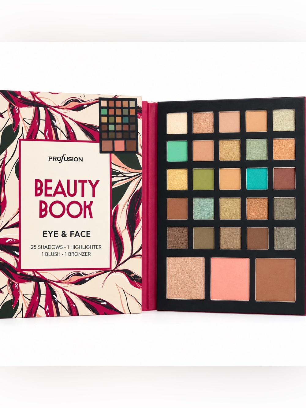 Profusion Cosmetics Neutral & Green Eyeshadow Palette with Peach Blush